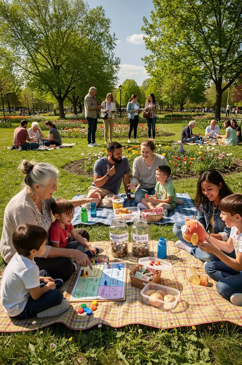 Egy család együtt tanul a pénzügyi tudatosságról, miközben egy oktatóvideót néznek.
